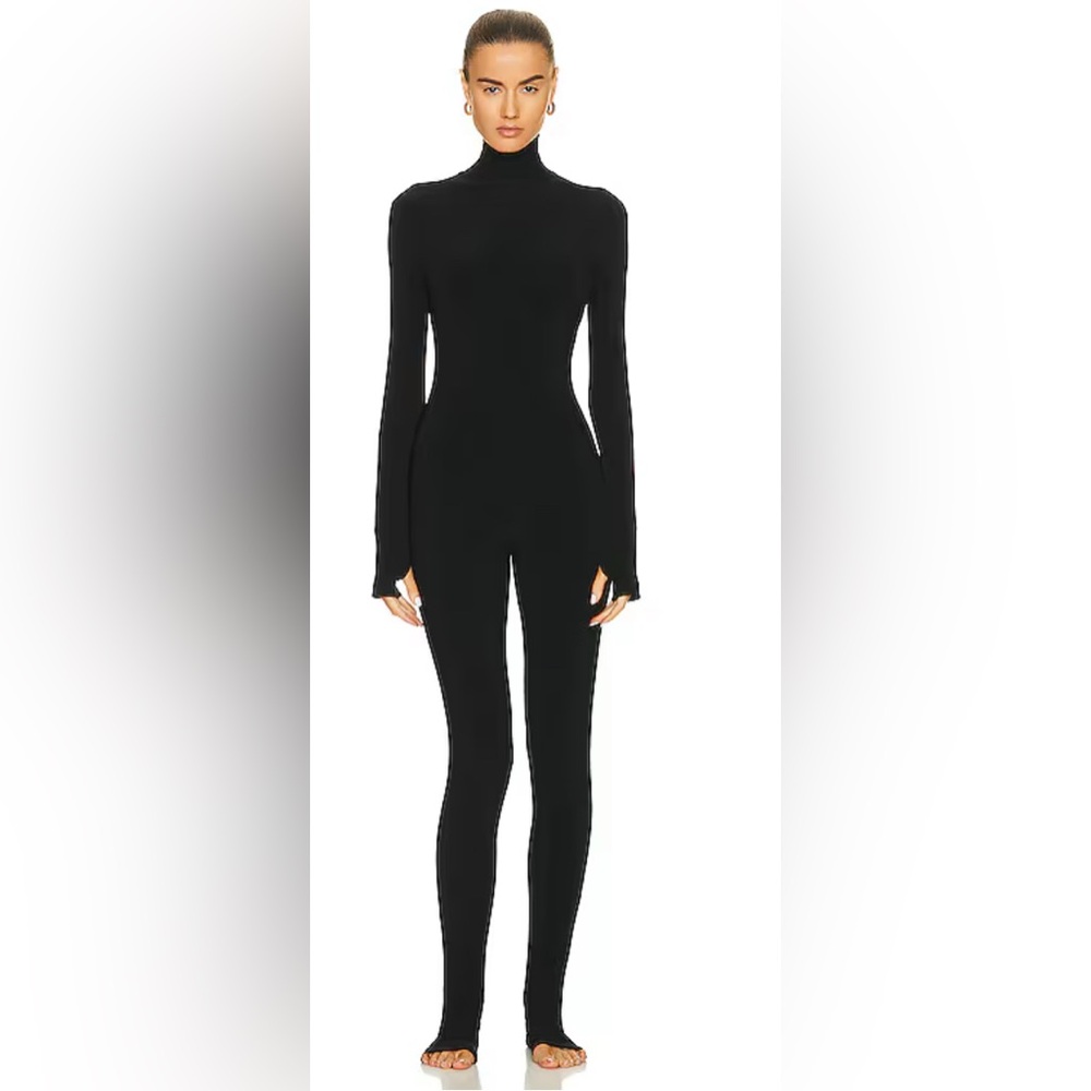 Norma Kamali-Long Sleeve Turtleneck Catsuit with Footie